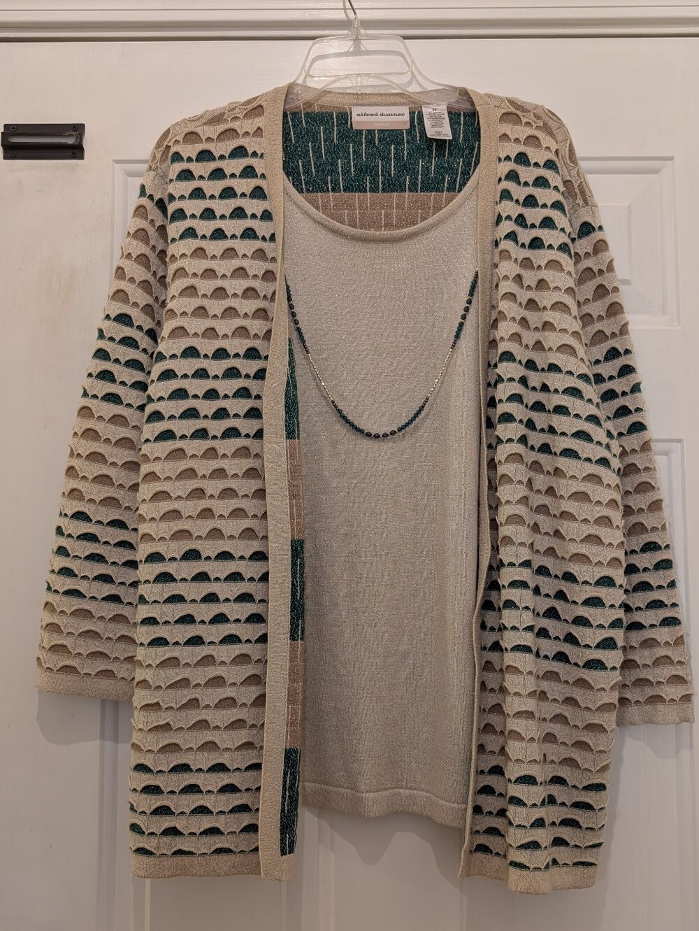 Alfred Dunner Woman Metallic Gold/Tan/Cream/ Green Layered Knit Top, 2X